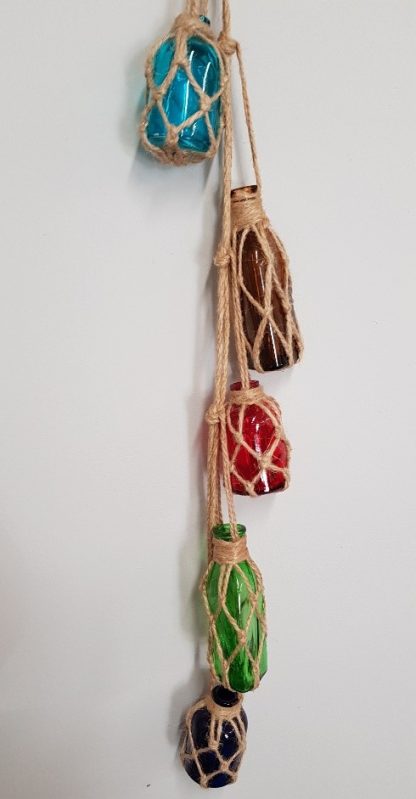 5 Coloured Glass Bottles on a Rope - Image 2