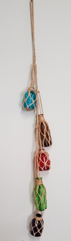 5 Coloured Glass Bottles on a Rope